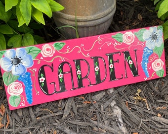 Custom Wood Floral Garden sign, Personalized,Gift for Gardener, Family Name, Grandma Gift for Mom, Outdoor Yard Art, Porch Decor
