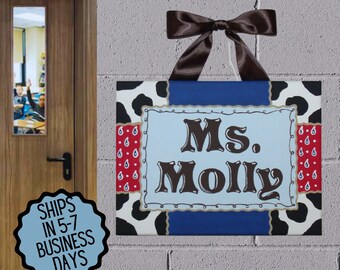 Teacher name sign, Canvas name sign, Cowboy Cowgirl Wild West Sign, Teacher door sign, Classroom decor, Hand Painted, Teacher appreciation