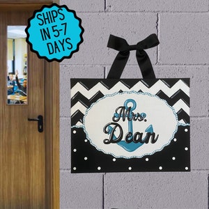 Nautical Teacher Name Sign, Anchor and Chevron Teacher door sign, Classroom decor, Hand Painted, Teacher gift. Teacher Appreciation