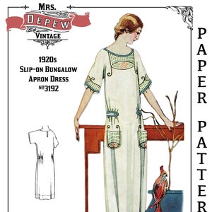 Multi Size Vintage Sewing Pattern 1920s Embroidered Bungalow Apron House Dress #3192 32 - 50 Inch Bust- PAPER PATTERN