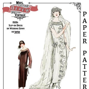 MultiSize Vintage Sewing Pattern Ladies' 1920s Dress or Wedding Gown #3191 32 - 50 inch Bust- PAPER PATTERN