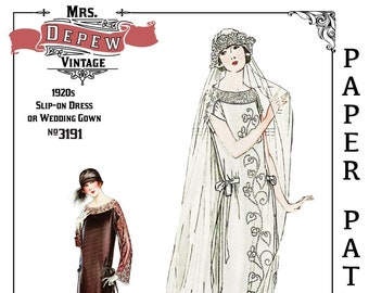 MultiSize Vintage Sewing Pattern Ladies' 1920s Dress or Wedding Gown #3191 32 - 50 inch Bust- PAPER PATTERN