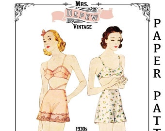 Vintage naaipatroon Lingerie Set MultiSize jaren 1930 BH en Tap Slipje 32-50 Inch Bust #2023 - PAPIERPATROON