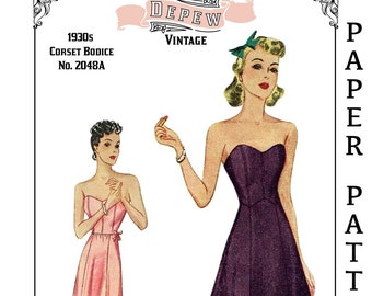 Vintage Sewing Pattern Ladies 1930s - 1940s Foundation Corset Bodice Multisize Depew #2048 A - PAPER VERSION