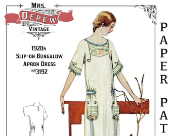 Multi Size Vintage Sewing Pattern 1920s Embroidered Bungalow Apron House Dress #3192 32 - 50 Inch Bust- PAPER PATTERN