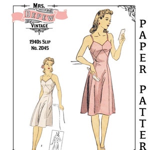 Vintage Sewing Pattern 1940s Gored Slip Depew #2045 Multisize 32-50 Inch Bust - PAPER PATTERN