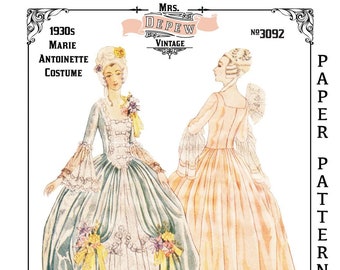 Vintage naaipatroon Marie Antoinette Halloween kostuum #3092 Multisize 32 -46" buste - PAPIERVERSIE