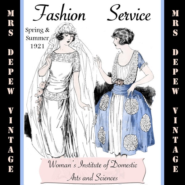 Vintage Sewing Book Spring & Summer 1921 Fashion Service Magazine Dressmaking Ebook with Flapper Fashions -INSTANT DOWNLOAD-
