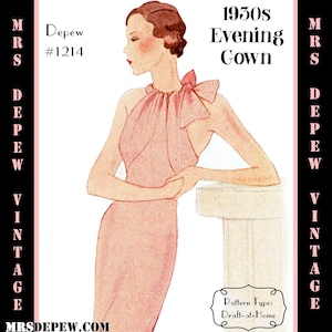 Vintage Sewing Pattern Template & Scale Rulers 1930s Evening Gown in Any Size- PLUS Size Included-  1214 -INSTANT DOWNLOAD-