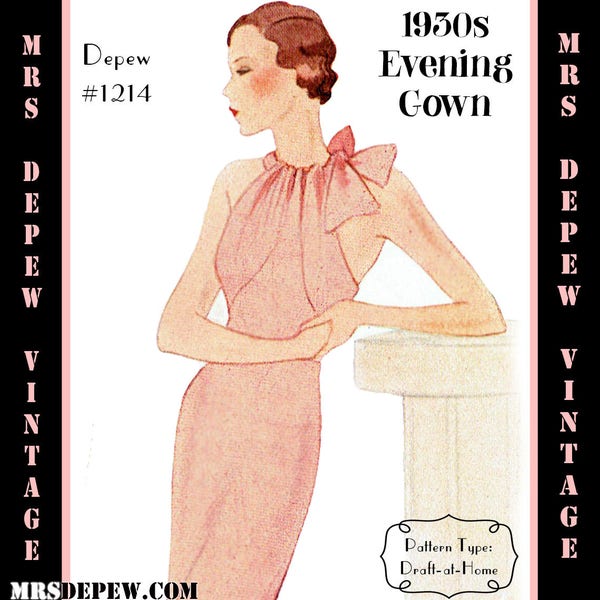 Vintage Sewing Pattern Template & Scale Rulers 1930s Evening Gown in Any Size- PLUS Size Included-  1214 -INSTANT DOWNLOAD-