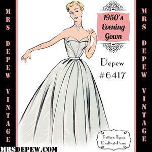 Vintage Sewing Pattern Template & Scale Rulers 1950s Strapless Evening Gown in Any Size - PLUS Size Included -  6417-INSTANT DOWNLOAD-