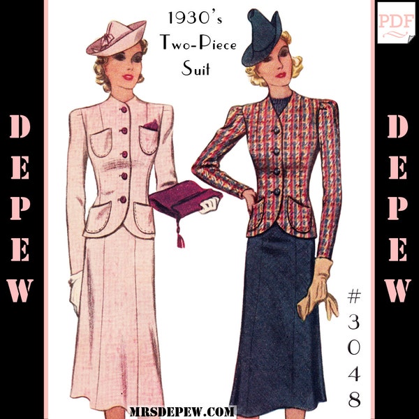 Vintage Sewing Pattern Ladies' 1930s Two-Piece Suit Skirt and Jacket #3048 -INSTANT DOWNLOAD PDF