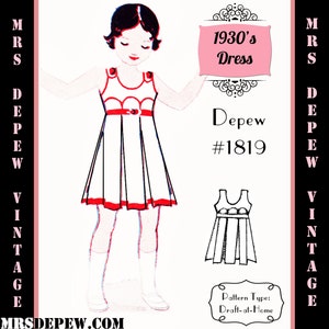 Vintage Sewing Pattern Template & Scale Rulers 1930&#39;s Girl&#39;s Dress or Apron - Any Size  1819 Draft at Home Pattern -INSTANT DOWNLOAD-