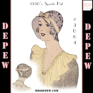 Vintage Sewing Pattern 1920's / 1930's Sports Hat Depew 3064 Digital Print at Home PDF INSTANT DOWNLOAD image 1