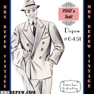 Menswear Vintage Sewing Pattern 1950s Men's Suit Jacket and
