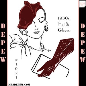 vintage Sewing Pattern 1930s Ladies' Hat & Gloves Depew 1021 -Téléchargement instantané-
