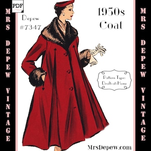 Vintage Sewing Pattern Template & Scale Rulers 1950s Swing Coat in Any Size - PLUS Size Included -  7347 -INSTANT DOWNLOAD-