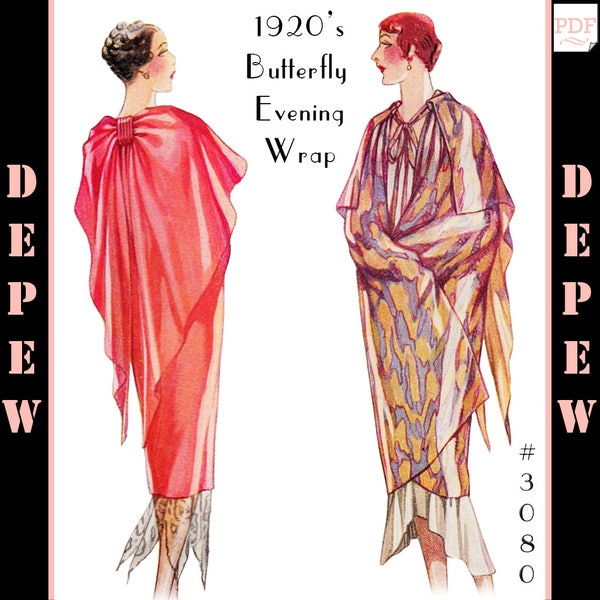 Vintage Sewing Pattern Ladies' 1920s Butterfly Wrap Cape #3080 - INSTANT DOWNLOAD