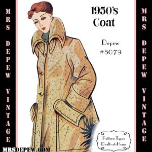 Vintage Sewing Pattern Template Scale Rulers 1950s Box Coat in Any Size - PLUS Size Included - Depew 5079 -INSTANT DOWNLOAD-