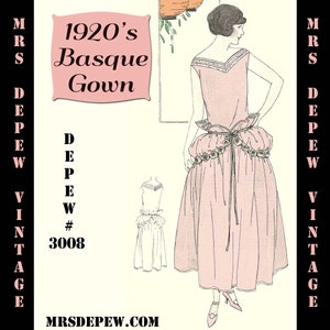 Vintage Sewing Pattern Instructions 1920s Easy Basque Dress Ebook PDF Depew 3008 -INSTANT DOWNLOAD-