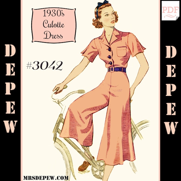 Patron de couture vintage des années 1930 Culotte sport robe Depew #3042 34" buste - TÉLÉCHARGEMENT IMMÉDIAT