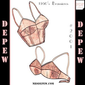 Vintage Sewing Pattern French Ladies' 1950s Pinup Bra PDF Printable Multisize Depew 2001 32-44" Bust -INSTANT DOWNLOAD-