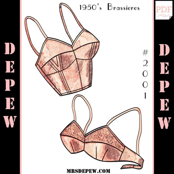 Vintage Sewing Pattern French Ladies' 1950s Pinup Bra PDF Printable Multisize Depew 2001 32-44" Bust -INSTANT DOWNLOAD-