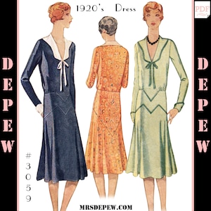 Vintage Sewing Pattern Ladies' 1920s Long Sleeve Dress #3059 - INSTANT DOWNLOAD