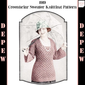 1919 Ladies&#39; Vintage 1910s Square Neck Sweater Knitting Pattern Reproduction -The Greenbriar - INSTANT DOWNLOAD