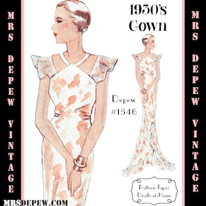 Vintage Sewing Pattern Template & Scale Rulers 1930s Evening or Wedding Gown- Any Size  1546 - PLUS Size Included -INSTANT DOWNLOAD-