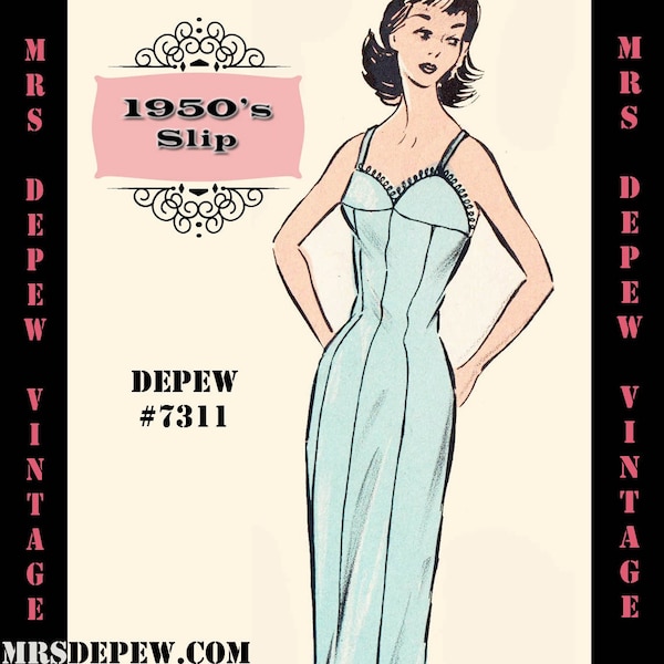 Vintage Sewing Pattern Template & Scale Rulers 1950s Fitted Slip  Any Size- PLUS Size Included-  7311 -INSTANT DOWNLOAD-