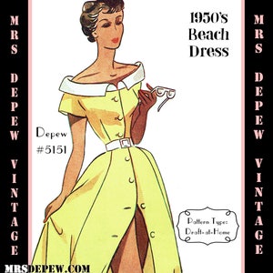 Vintage Sewing Pattern Template & Scale Rulers 1950s Beach Dress  5151 in Any Size - PLUS Size Included  -INSTANT DOWNLOAD-