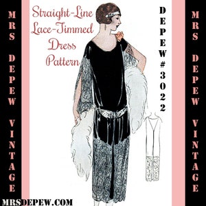 Vintage Sewing Pattern Instructions 1920s Flapper Easy One Piece Lace Panel Dress Ebook Depew 3022 -INSTANT DOWNLOAD-
