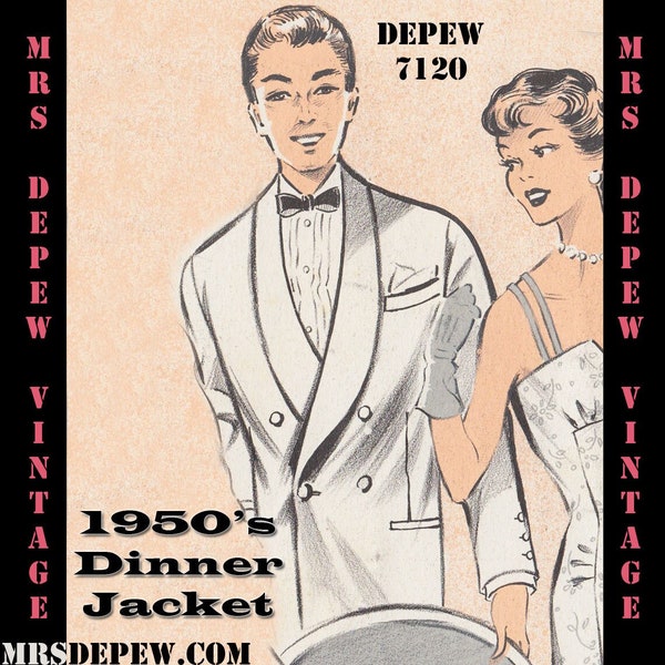 Menswear Vintage Sewing Pattern Men's Formal Tuxedo Jacket and Trousers in Any Size - PLUS Size Included - Depew 7120 -INSTANT DOWNLOAD-