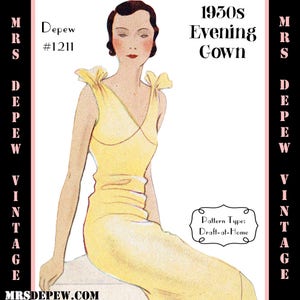 Vintage Sewing Pattern Template & Scale Rulers 1930s Evening Gown in Any Size- PLUS Size Included-  1211 -INSTANT DOWNLOAD-