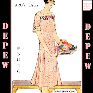 MultiSize Vintage Sewing Pattern Ladies' 1920s Dress 3046 32 34 36 38 40 42 44 46 48 50 Bust INSTANT DOWNLOAD image 1