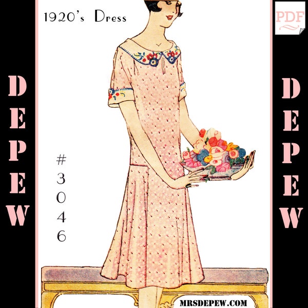 MultiSize Vintage Sewing Pattern Ladies' 1920s Dress #3046 - 32 34 36 38 40 42 44 46 48 50 Bust -INSTANT DOWNLOAD