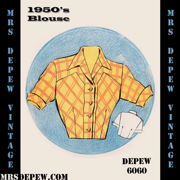 Vintage Sewing Pattern Template & Scale Rulers 1950s Short Sleeve Blouse in Any Size - PLUS Size Included -  6060 -INSTANT DOWNLOAD-