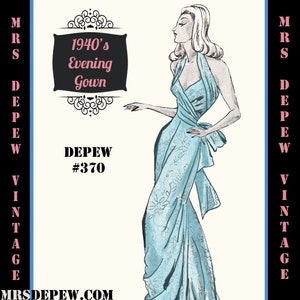 Vintage Sewing Pattern Template & Scale Rulers 1940s Backless Evening Gown Any Size Depew 370 - PLUS Size Included -INSTANT DOWNLOAD-