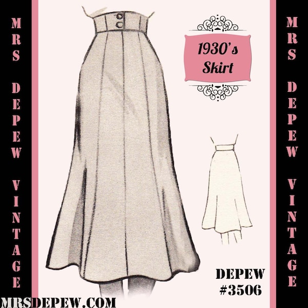 Vintage Sewing Pattern Template & Scale Rulers 1930s 1940s A-line Skirt -Any Size  3506 - Plus Size Included -INSTANT DOWNLOAD-
