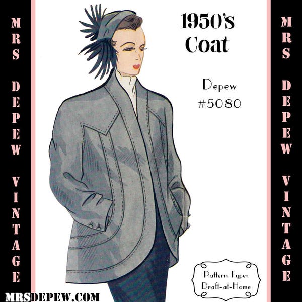 Vintage Sewing Pattern Template & Scale Rulers 1950s Swing Coat in Any Size - PLUS Size Included -  5080 -INSTANT DOWNLOAD-