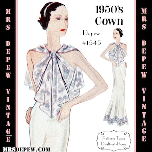 Vintage Sewing Pattern Template & Scale Rulers 1930s Evening or Wedding Gown- Any Size  1545 - PLUS Size Included -INSTANT DOWNLOAD-