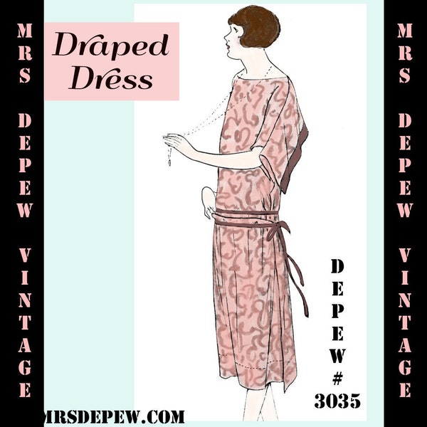 Instrucciones de patrón de costura vintage 1920s Flapper Easy Draped Dress Ebook Depew 3035 -DESCARGA INSTANTE-