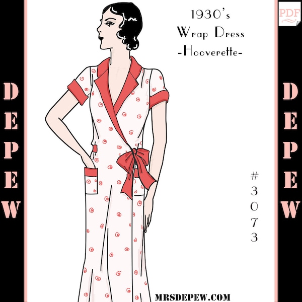 Multi Size Vintage Sewing Pattern 1930s Ladies' Wrap Dress #3073- 32 34 36 38 40 42 44 46 48 50 Bust - INSTANT DOWNLOAD