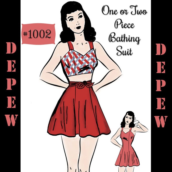 Vintage Sewing Pattern 1940s Ladies' Pin Up Bathing Suit 36" Bust  #1002 -INSTANT DOWNLOAD-