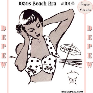 Vintage Sewing Pattern 1950s Beach Bra Halter Top Multi Size Depew 1003 -PAPER VERSION-