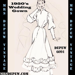 Vintage Sewing Pattern Template & Scale Rulers 1950&#39;s Shirred Wedding Gown- Any Size - PLUS Size Included -  6091 -INSTANT DOWNLOAD-