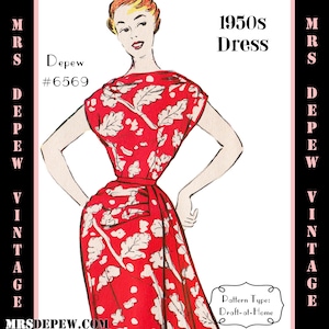 Vintage Sewing Pattern Template & Scale Rulers 1950s Dress in Any Size - PLUS Size Included -  6569 -INSTANT DOWNLOAD-