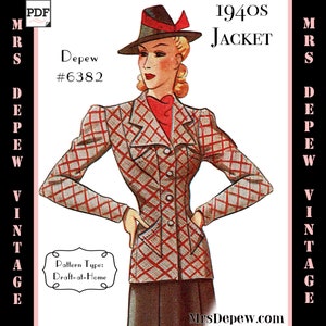 Vintage Sewing Pattern Template & Scale Rulers 1940s Ladies' Jacket Any Size  6382 Draft at Home- PLUS Size Included -INSTANT DOWNLOAD-