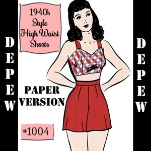 Vintage Sewing Pattern 1940s Style Beach Shorts 28-34" Waist Depew 1004 -PAPER VERSION-